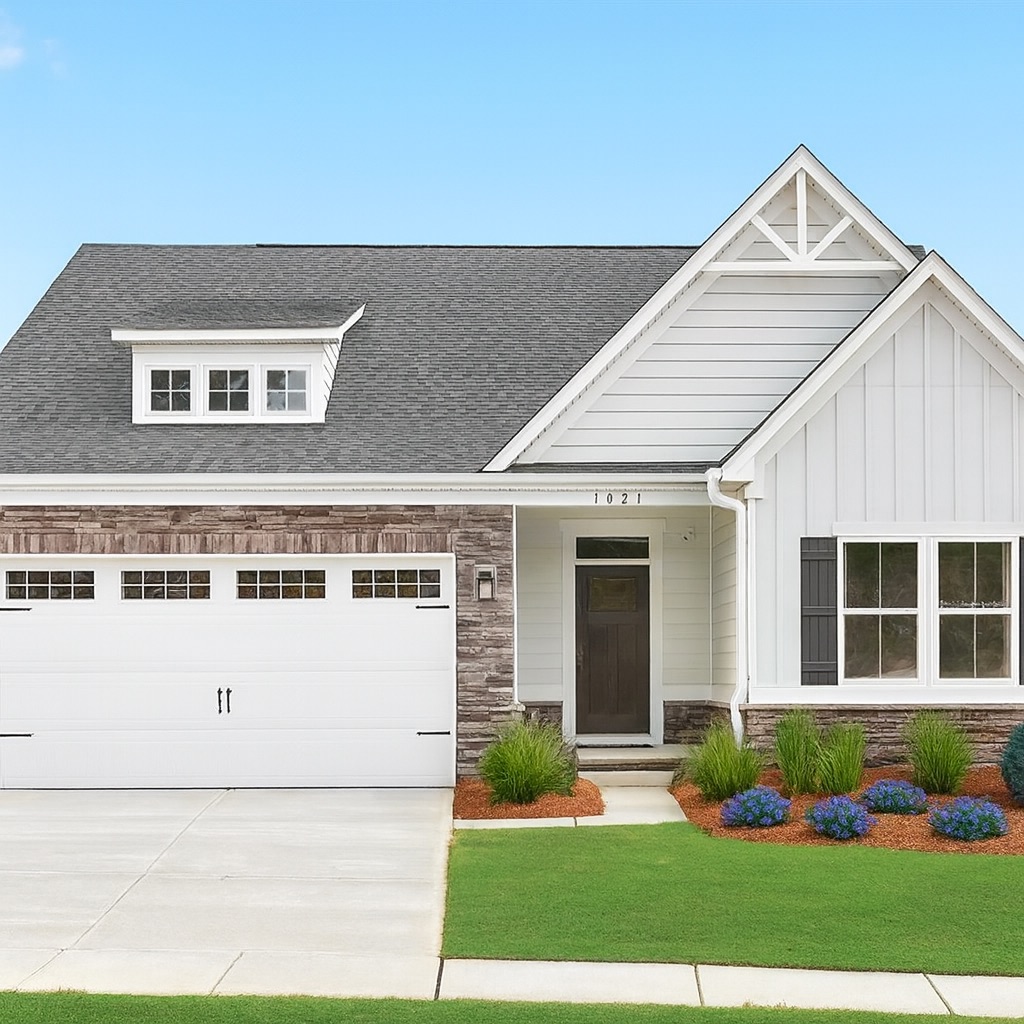A new-construction home's yard designed with the Modern Stone package
