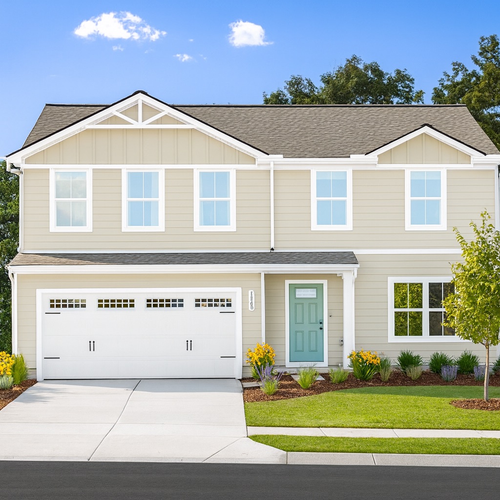 A new-construction home's yard designed with the Pollinator Paradise package