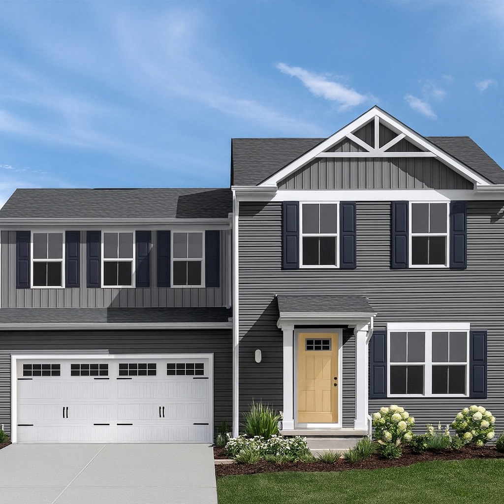A new-construction home's yard designed with the Pure White package