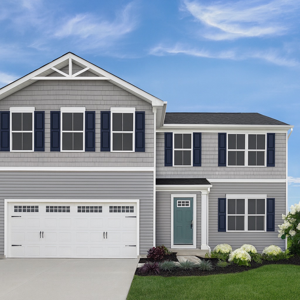 A new-construction home's yard designed with the Shade & Serenity package